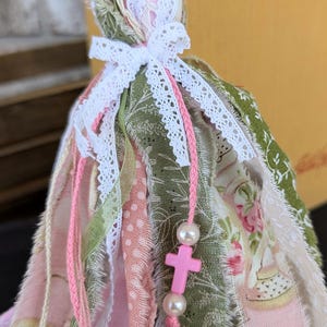 Handmade Pink and Green Ribbon Bookmark Tassel, Lace, Pearls image 3