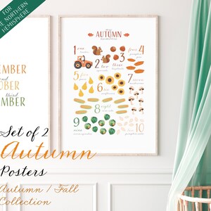 Autumn Fall Numbers Maths Posters for NORTHERN Hemisphere USA UK Europe Counting 1-10 Seasonal Wall Art Kids Preschool Homeschool Decor