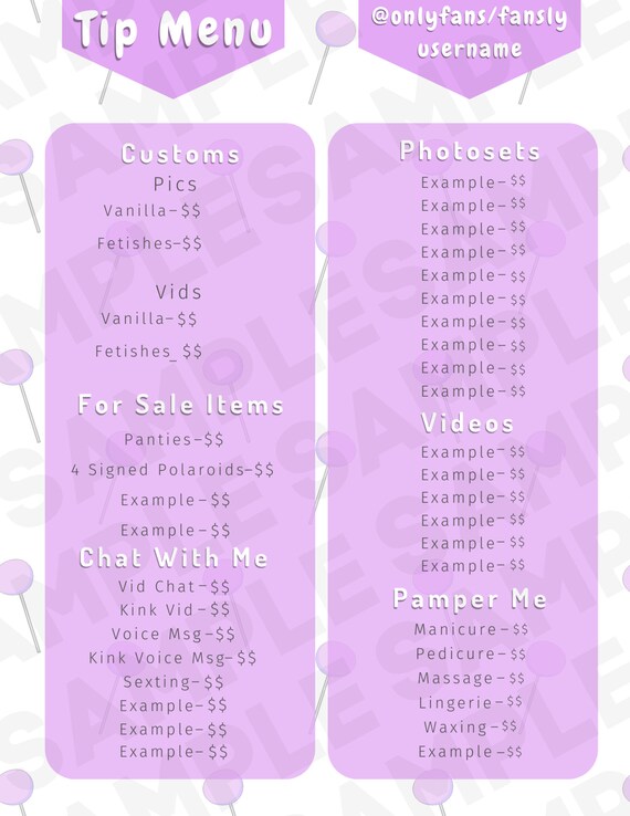 Editable Onlyfans/fansly Tip Menu Purple Lollipop - Etsy