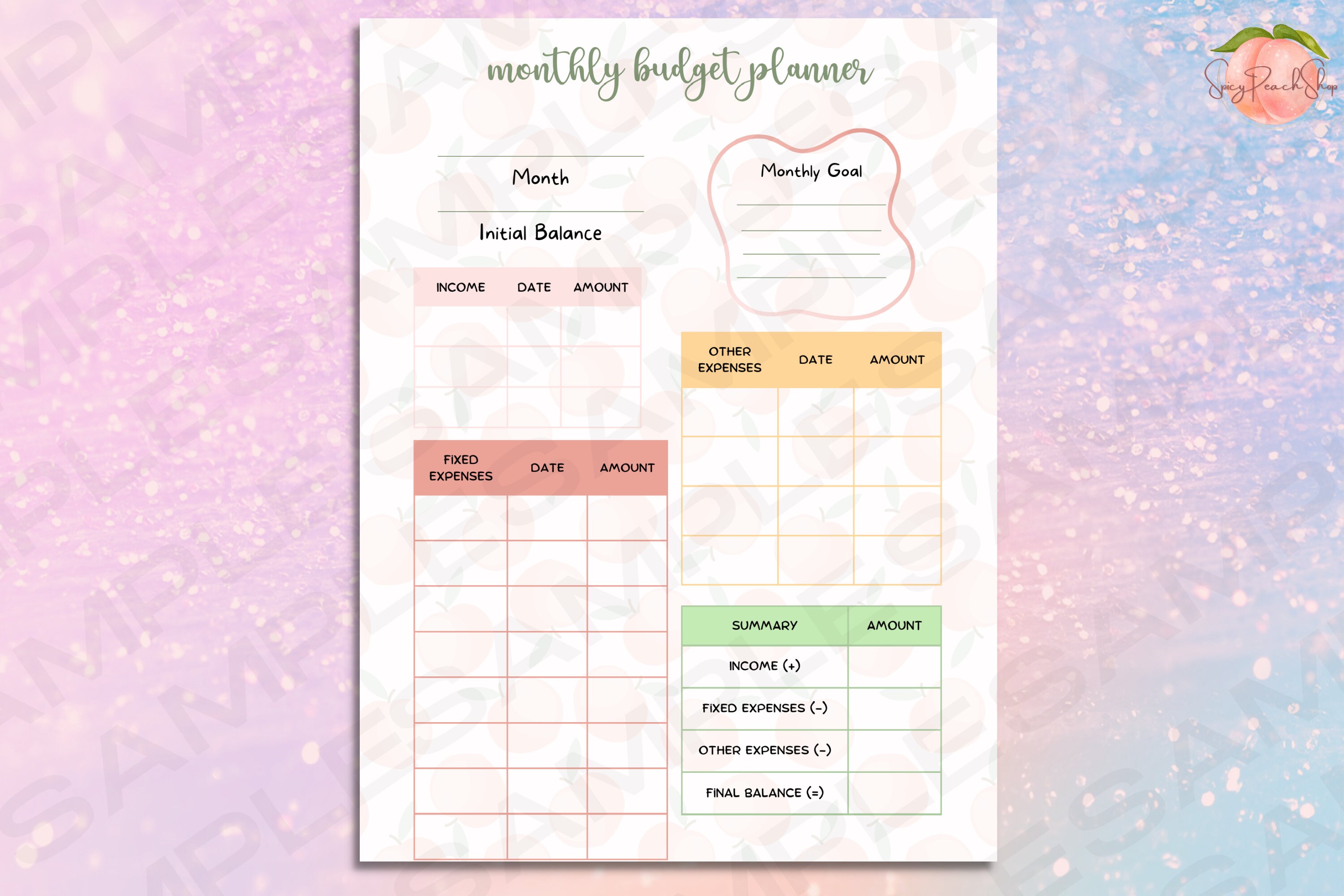 Planner Bundle W/ Peach Pattern PDF Files - Etsy