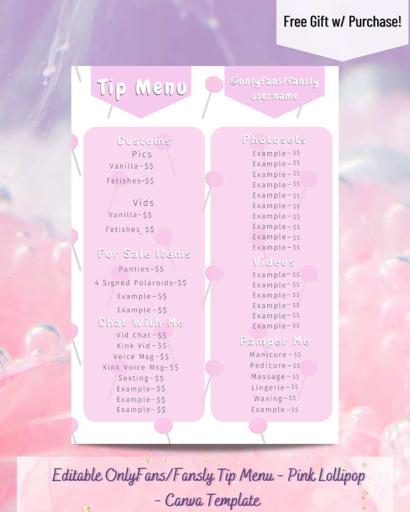 Editable Onlyfans/Fansly Tip Menu Pink Lollipop - Etsy