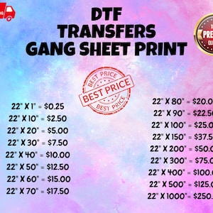 DTF transfers, custom dtf gang sheet, bulk heat press transfers, hot peel dtf, direct to film, ready to press dtf sheet, dtf print transfer