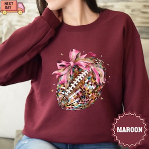 Football Coquette Hoodie, Pink Football Disco Sweatshirt for Football Mom Game Day Sweat, Cute Girly Football Gift for Women Clothes