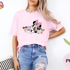 女性用ミニーマウスシャツ、ディズニーミニーTシャツ、ミニーシャツ、ガールフレンドへのギフト、ディズニー旅行シャツ