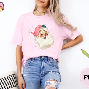 Pink Christmas Santa shirt, Retro Pink Santa Hat shirt, Classic Christmas Santa, Retro Santa Graphic shirt, Holiday T-shirt