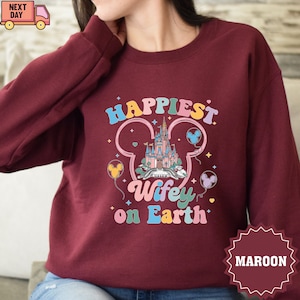 Disney Happiest Wifey On Earth Shirt, Disney Bachelorette Shirt, Disney Couples Shirt, Mr and Mrs Disney Shirt, Honeymoon Gift Hoodie