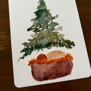 20 impresiones: árbol de Navidad minimalista con el niño Jesús, Juan 3:16, tarjeta de papelería con impresión en acuarela para regalar a amigos y miembros de la iglesia