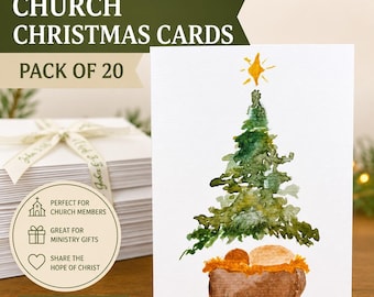 Watercolor Christmas Postcards Pack of 20 | Christian Christmas Cards with John 3:16 | Nativity Tree Holiday Card Set