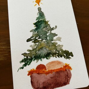 Digital Download Watercolor minimalist Christian Christmas card Baby Jesus under tree