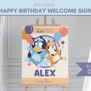 Bluey birthday welcome sign, Bluey birthday decorations, Bluey theme party, Bingo, Editable Template