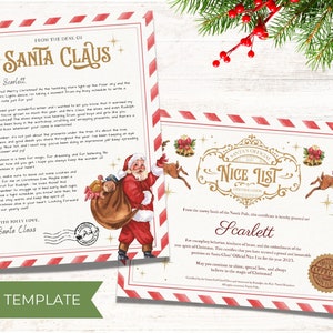 Cartas editables de Santa, Cartas editables de Santa, Carta de Santa, Plantilla de certificado de lista agradable, Carta personalizada de Santa