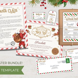 Cartas editables de Santa, Cartas editables de Santa, Carta de Santa, Certificado de lista agradable, Carta personalizada de Santa, Etiqueta de regalo de Santa