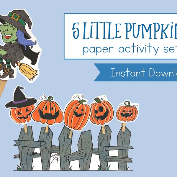 The Five Little Pumpkins Instant Download Paper Activity, Preschool Halloween