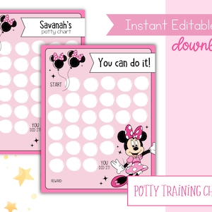 Bearbeitbares Belohnungsdiagramm, bearbeitbares Töpfchendiagramm, druckbares Minnie Mouse-Belohnungsdiagramm, Töpfchentrainingsdiagramm, Verhaltensdiagramm