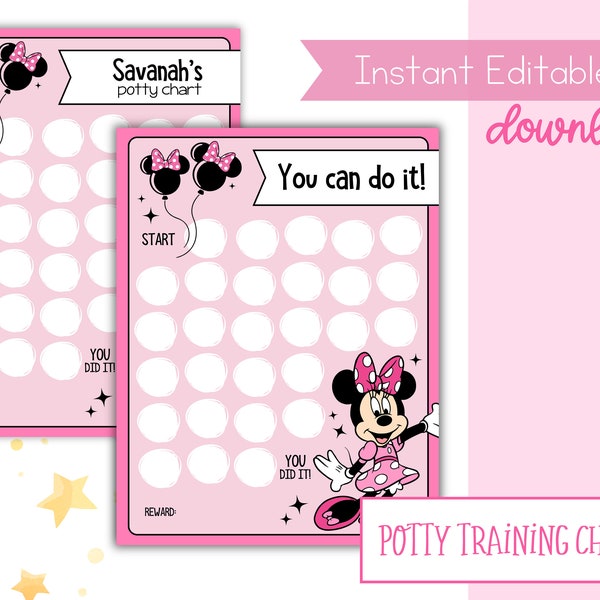 Editable Reward Chart, Editable Potty Chart, Printable Minnie Mouse Reward Chart, Potty Training Chart, Behavior Chart