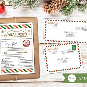 Cartas editables de Santa, Cartas editables de Santa, Etiqueta de embalaje y plantilla de sobre de Santa, Carta personalizada de Santa