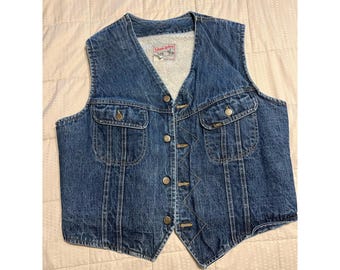 80s Vintage Lee Storm Rider Sherpa Lined Denim Vest Dark Wash