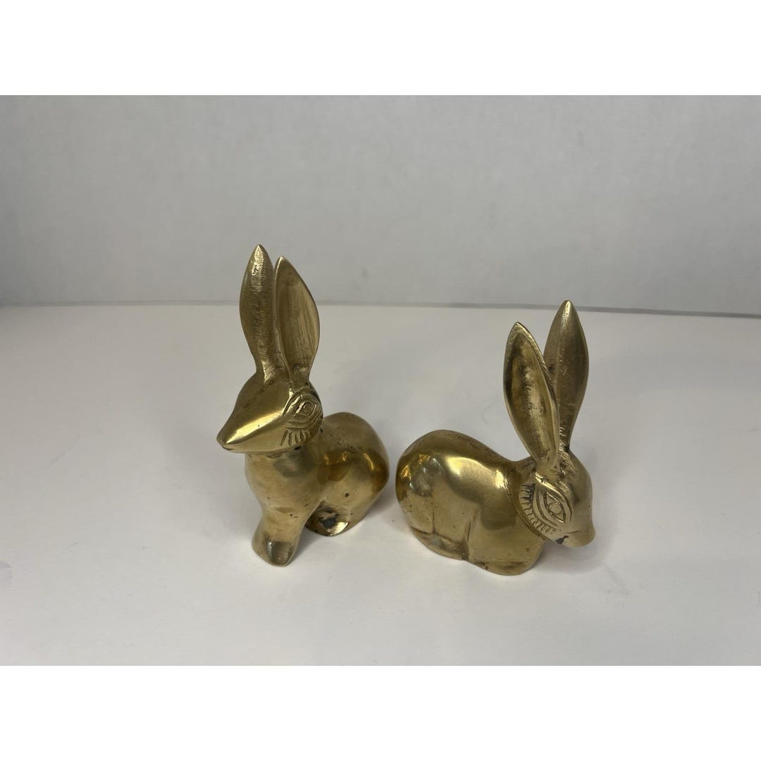 VTG Set of TWO Long Ear Brass Bunnies/rabbits Figurines Heavy ...