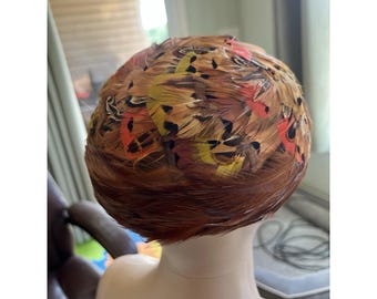 Vintage Mid Century Pheasant Feather Pillbox Hat Pasadena Hats Vintage Mid Century Pheasant Feather Pillbox Hat Pasadena  main image 4