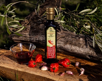 Huile d'olive extra vierge aromatisée au piment et à l'ail de HAUTE QUALITÉ, fabriquée en Italie