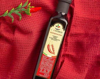 Huile d'olive extra vierge aromatisée au piment de HAUTE QUALITÉ, fabriquée en Italie