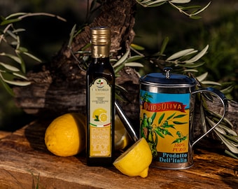 Huile d'olive extra vierge aromatisée de haute qualité infusée de citron, fabriquée en Italie
