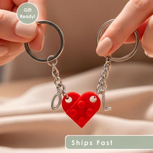 Matching Heart Keychains for Couples or BFFs - Gift Set Made with Real LEGO® Bricks. Couple Keychain Set. Premium Quality Best Friends Gift