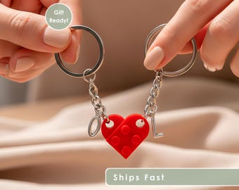 Matching Heart Keychains for Couples or BFFs - Gift Set Made with Real LEGO® Bricks. Couple Keychain Set. Premium Quality Best Friends Gift