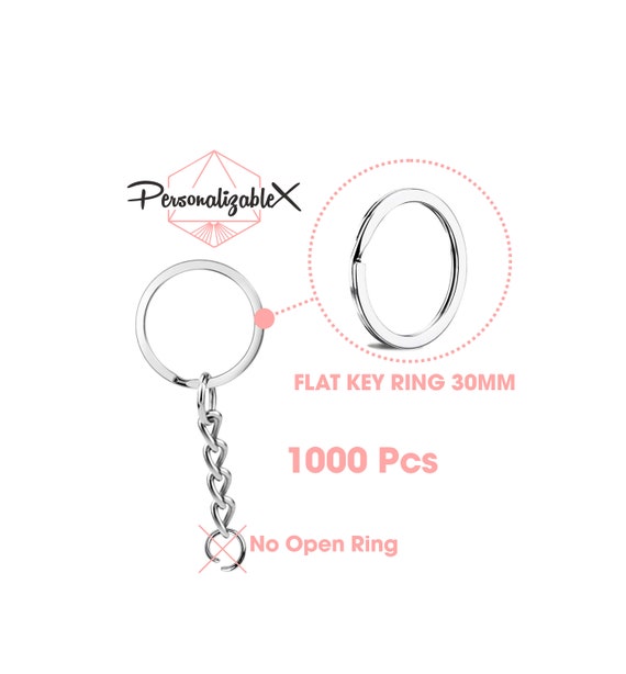 Wholesale 1000 Pcs 30mm Flat Key Chain Rings With Attached Chain Perfect  for Crafts Silver 