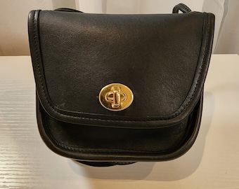 COACH Small Compact Black Coach Leather Travel Crossbody Messenger Bag Etsy UK