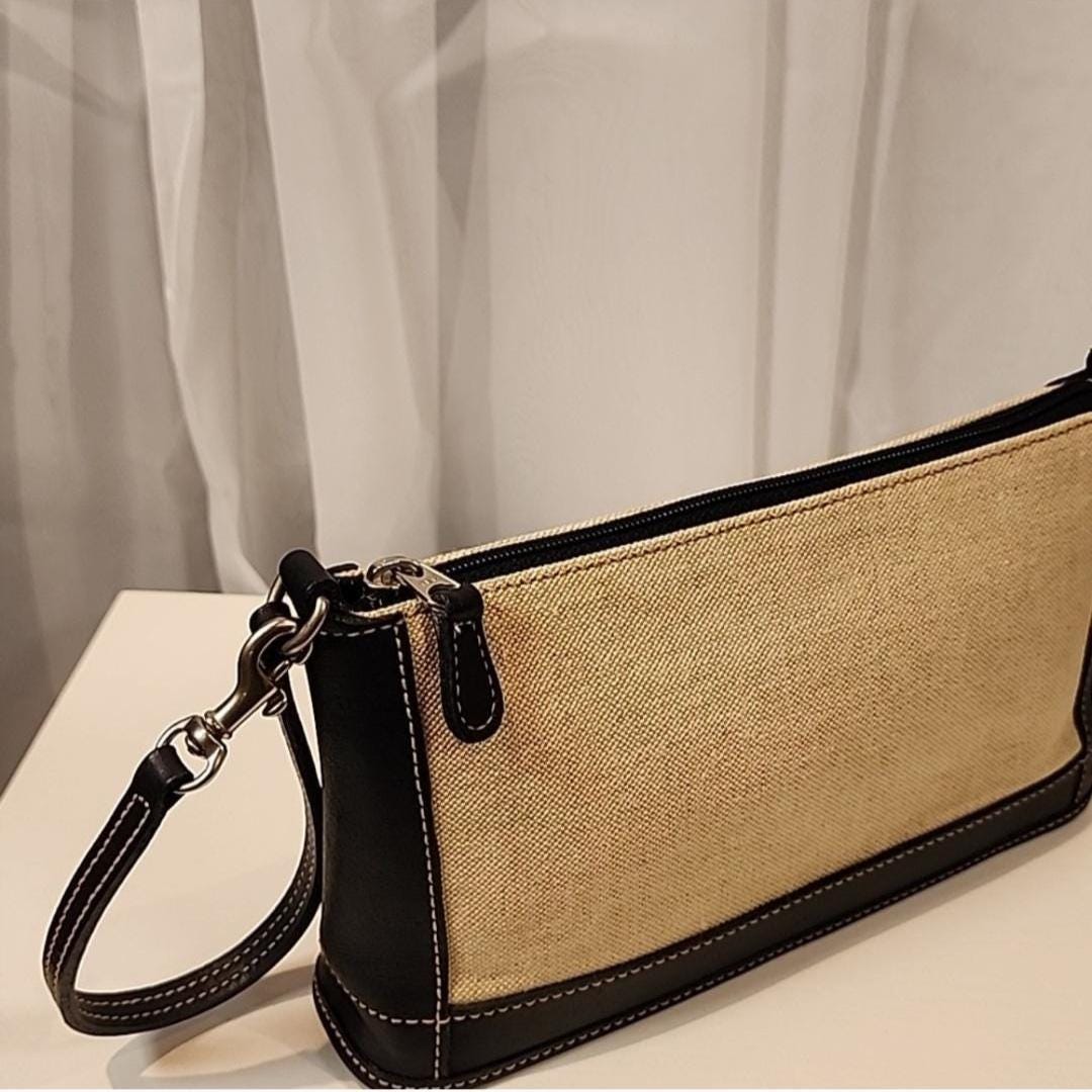 Vintage Coach Linen With Navy Leather Pochette #6115 - Etsy