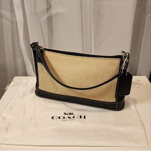 Bolso vintage Coach de lino con cartera de cuero azul marino n.° 6115