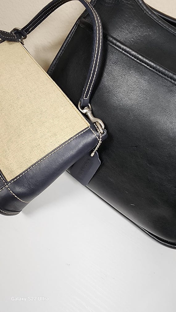 Vintage Coach Linen With Navy Leather Pochette #6115 - Etsy