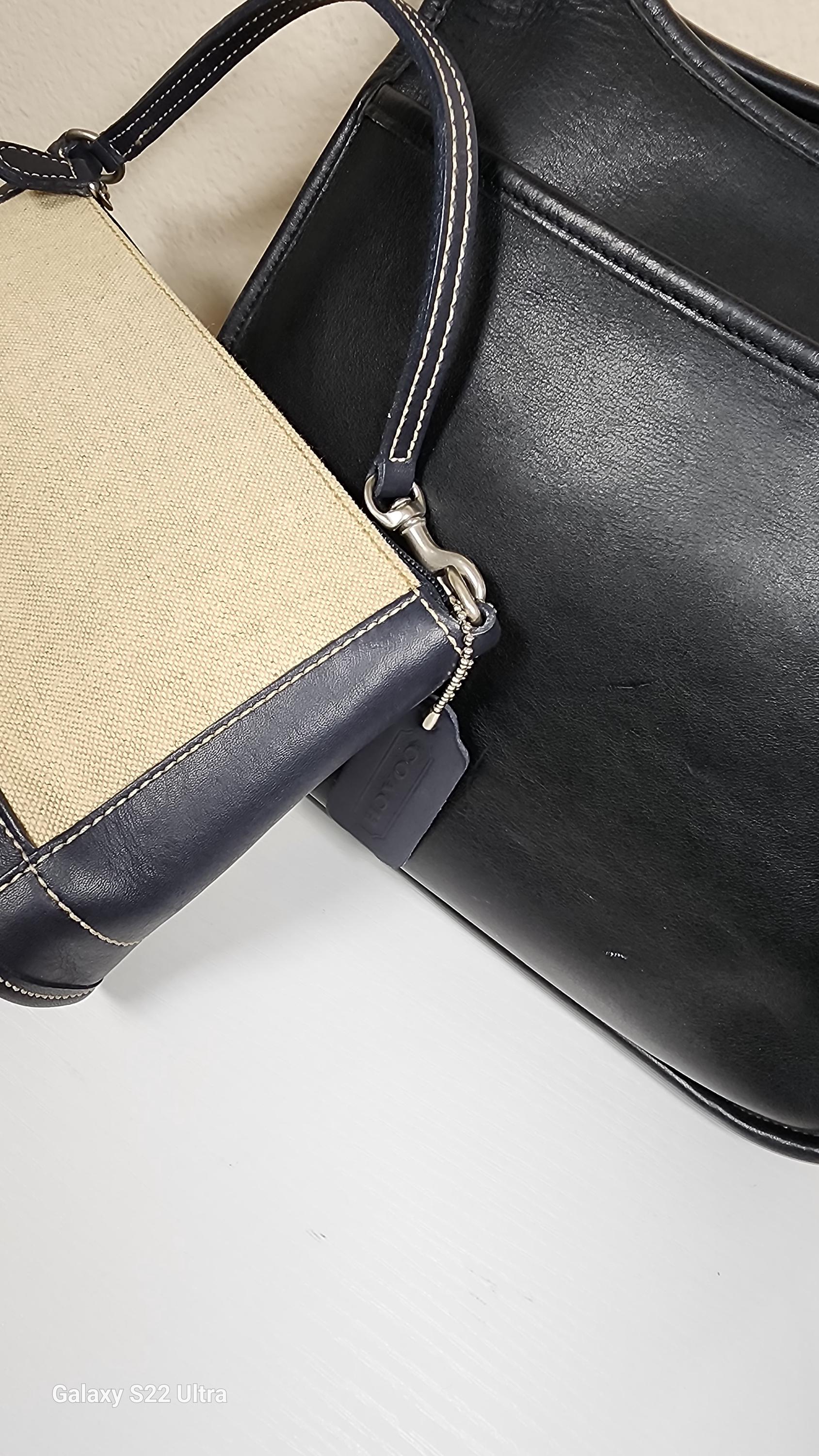 Vintage Coach Linen With Navy Leather Pochette #6115 - Etsy