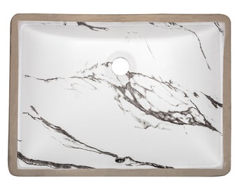 White Calacatta Marble- 20.5″ x 15″ Undermount Rectangle Bathroom Sink with Overflow ETSY-USR1813-WCM