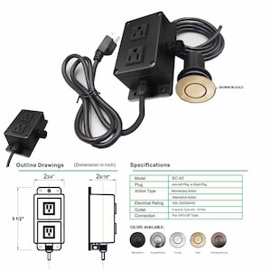 Universal Dual Outlet Air Switch Control Box with Push Button Kit for Garbage Disposals 7 Colors Available ETSY-DOASCB image 2