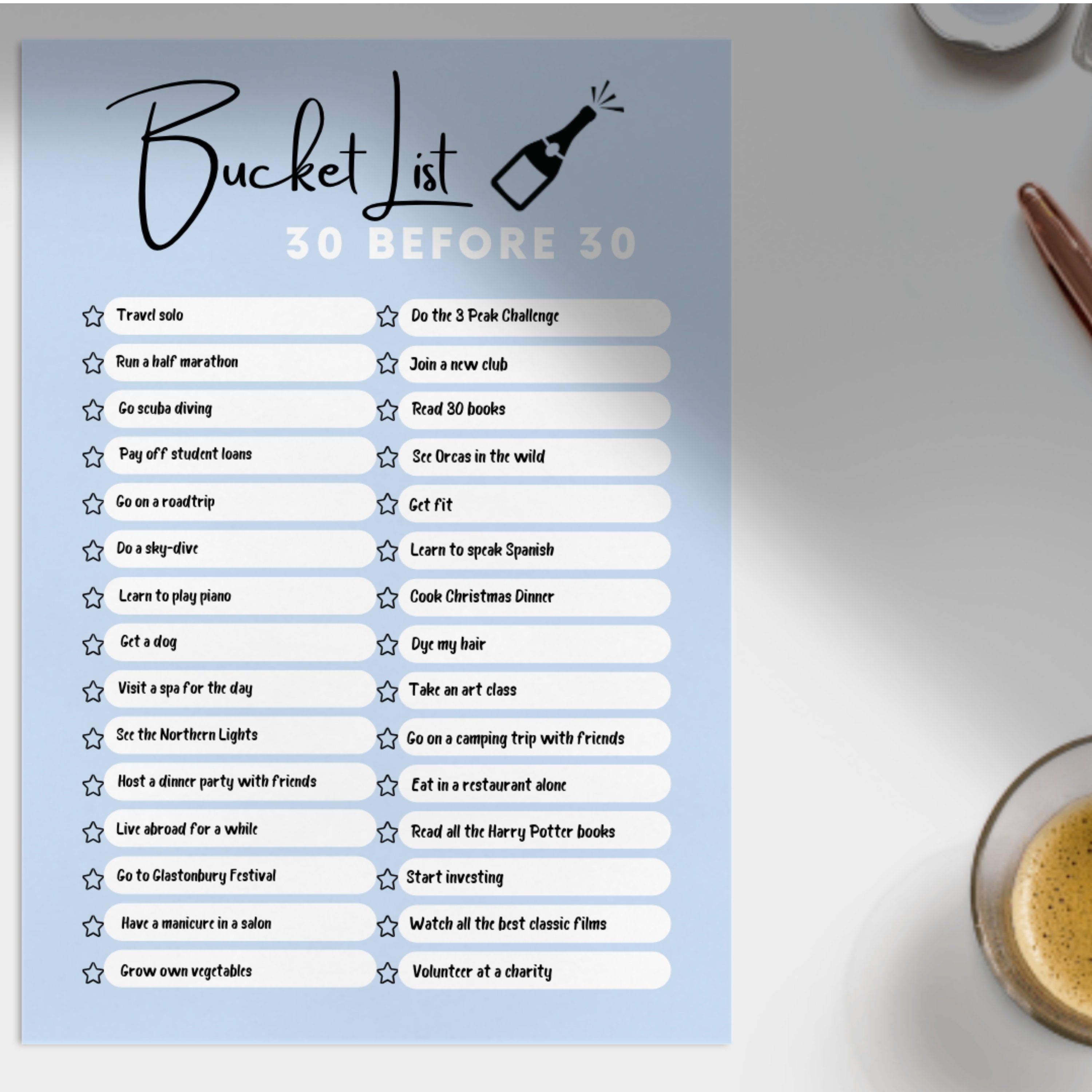 30 Before 30 Bucket List Personalisation Personalised Bucket List birthdays 30th Birthday