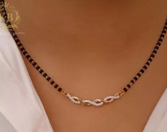 Collana da sposa Mangalsutra Gioielli tradizionali fatti a mano Semplici ed eleganti perline argento Champaign Bollywood Mangalsutra Gioielli asiatici.