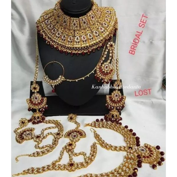 Indian Jewelry/Indian Bridal Jewelry Set/Full Bridal Set/Gold Plated Bridal Kundan set with Mathapatti/Bollywood Jewelry/Wedding Set/jewelry