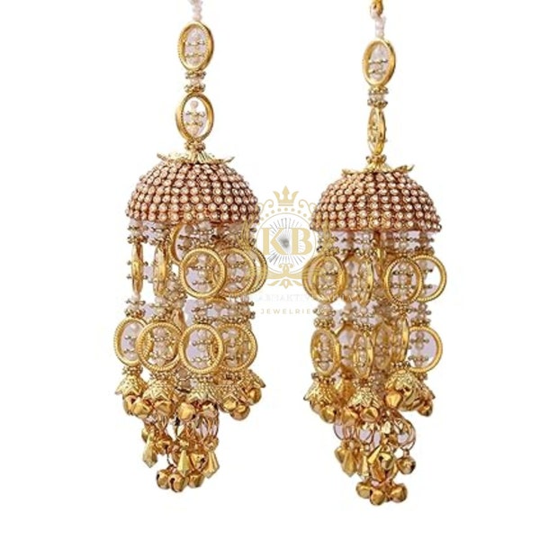 Kalire de mariée indienne traditionnelle dorée faite à la main/Jhumka de mariage Kalira/Accessoires faits main de mariage du Pendjab/Bijoux de mariage/Perles Kalire.