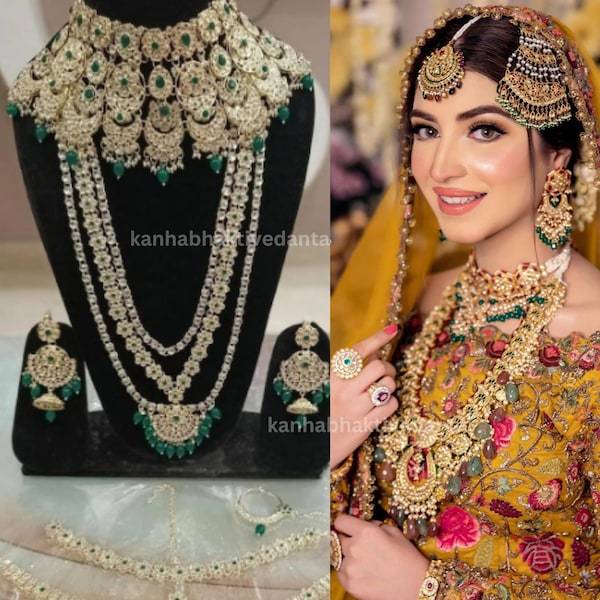 Sabyasachi inspirado en joyería nupcial india Bollywood boda conjunto nupcial Jodha Akbar collar de oro conjunto joyería de boda india joyería nupcial
