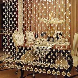 7ft Crystal Diamond Beaded Curtain with Plastic Adjustable Hooks, Window Curtains, Door Curtains, Transparent handmade beads curtain Diwali