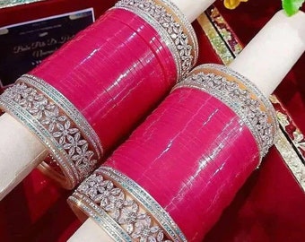 luxury Zircon Indian Wedding Bridal Chura/AD CZ Bangles Chooda/Punjabi Seep Bridal Chooda, pink Chura Bangles set, Chura Bangle bracelet.