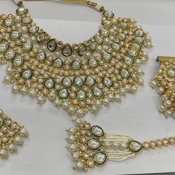 White pearl Kundan Necklace Set/ Kundan Choker/ Bollywood Jewelry /bridal necklace/indian wedding punjabi jewelry