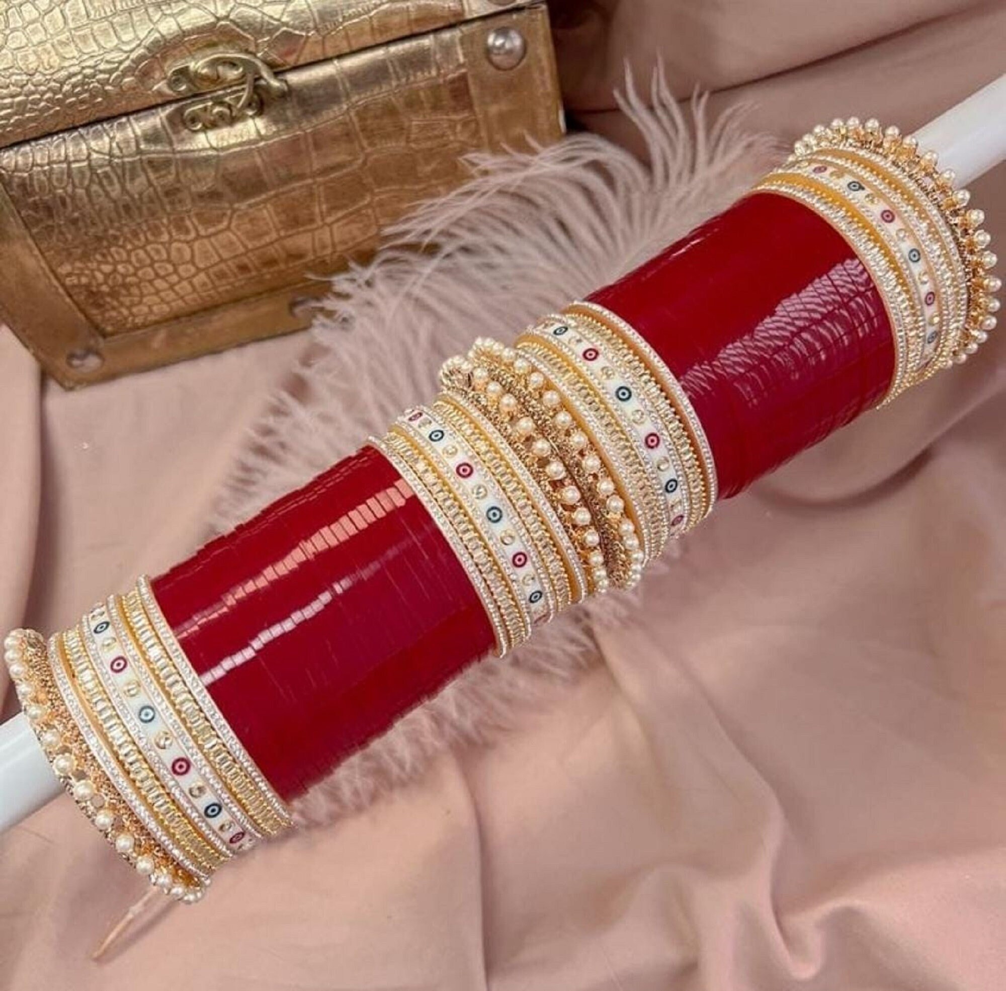 Bridal chura deals red and golden