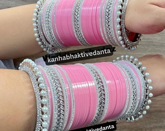 Handmade American Diamond Pink Bridal Chura, Punjabi Chuda Wedding Bangles, Punjabi Choora, Pakistani Choora, Punjabi Chooda, Indian bangles