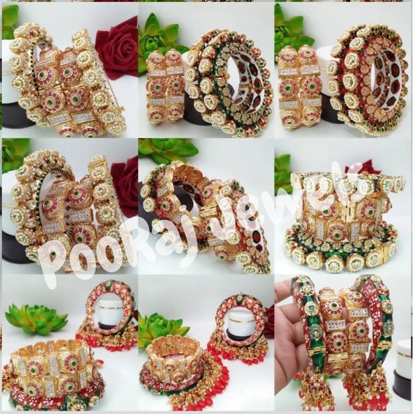 Rajwadi Kada / Pachali bangles / Meenakari pearl Kada/Indian Wedding jewelry/Kundan bridal bangles set/Gold Kada bangles