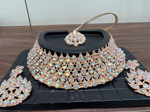 CZ Zircon Wedding Necklace Set AD Stone Bridal Necklace With
