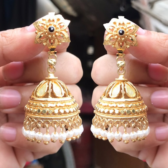 Amazon.com: Crunchy Fashion Bollywood Jewellery Traditional Ethnic Bridal  Bride Wedding Bridesmaid Indian Traditional Oxidized Gold Plated Hoops Jhumka  Earrings For Girls &Women's: Clothing, Shoes & Jewelry