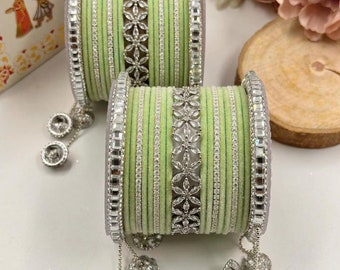 Indian American diamond Silver jhumka bangle/statement bangles/Indian bangles/Indian bangle bracelet/Bollywood jewelry/Pakistani/Chuda.